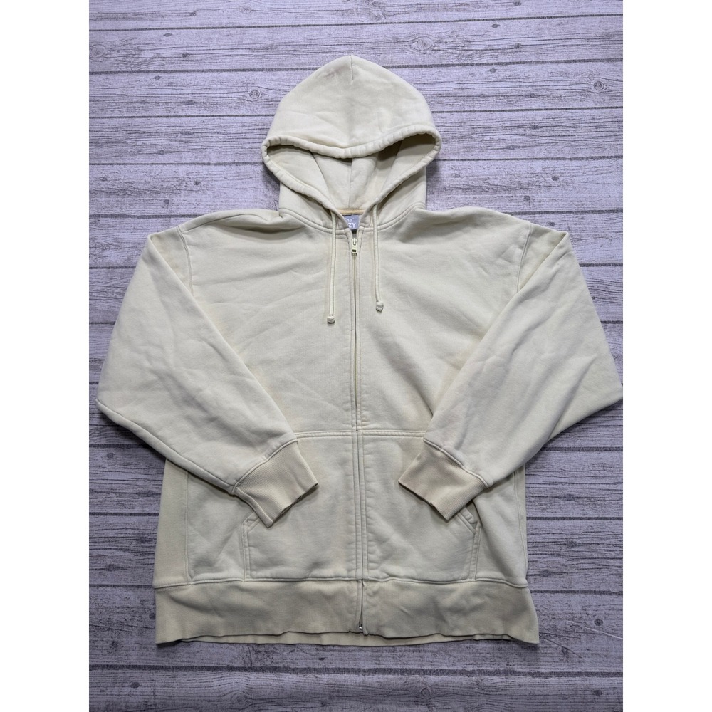 TNA Aritzia Hoodie Women's Large Beige Boyfriend Fit Cozy Fleece Zip Up Lounge